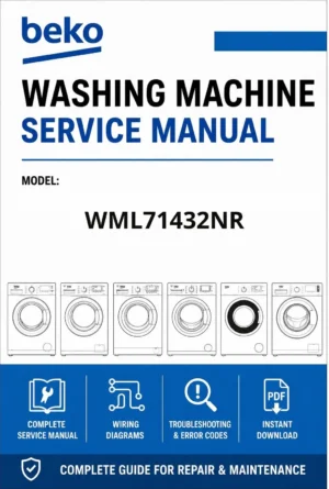 Beko wml71432nr service manual cover with a picture of the device, model type and code, manual contents and manual issue date