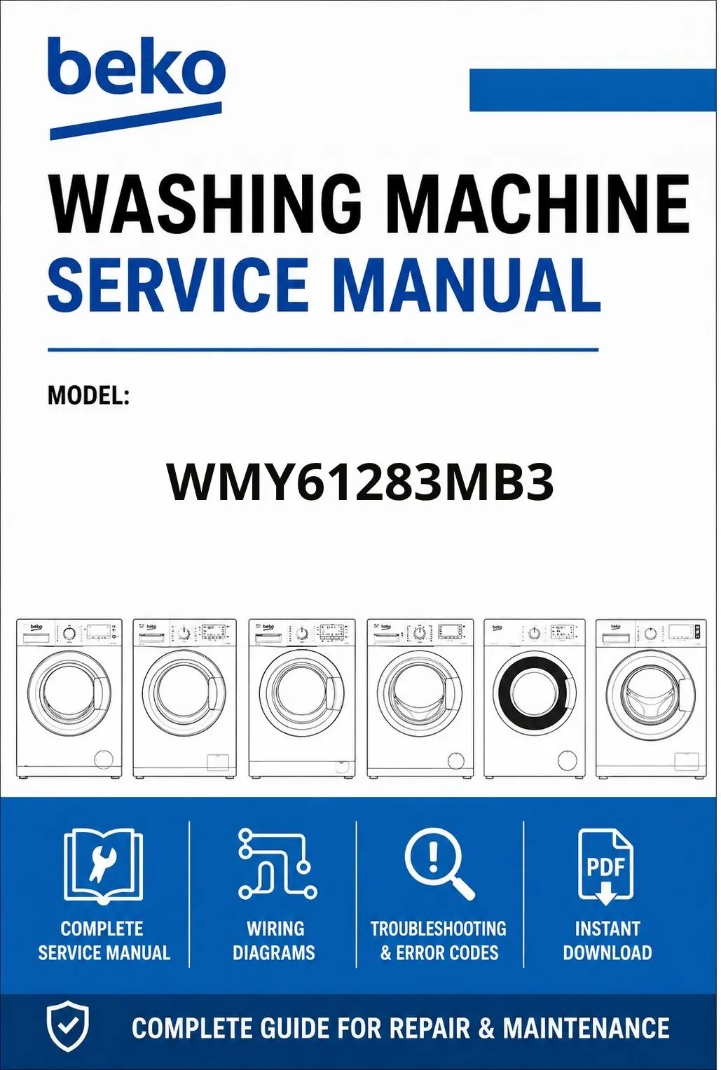 Beko wmy61283mb3 service manual cover Beko logo, model code, manual contents and line draw examples of freezer types
