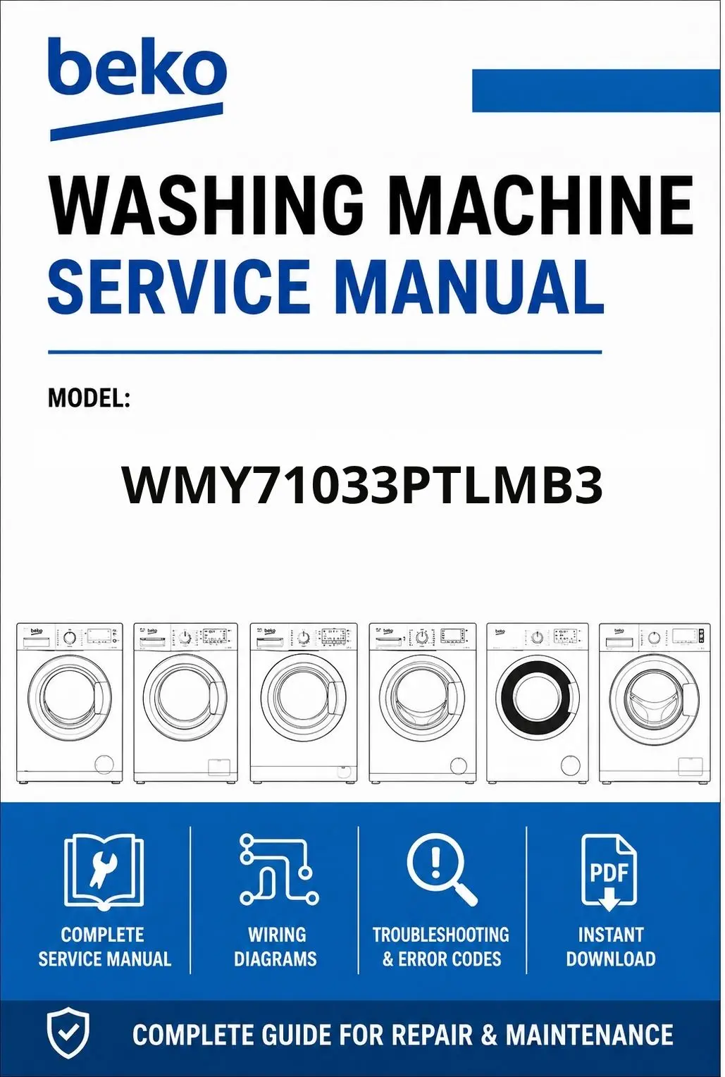 Beko wmy71033ptlmb3 service manual cover Beko logo, model code, manual contents and line draw examples of freezer types