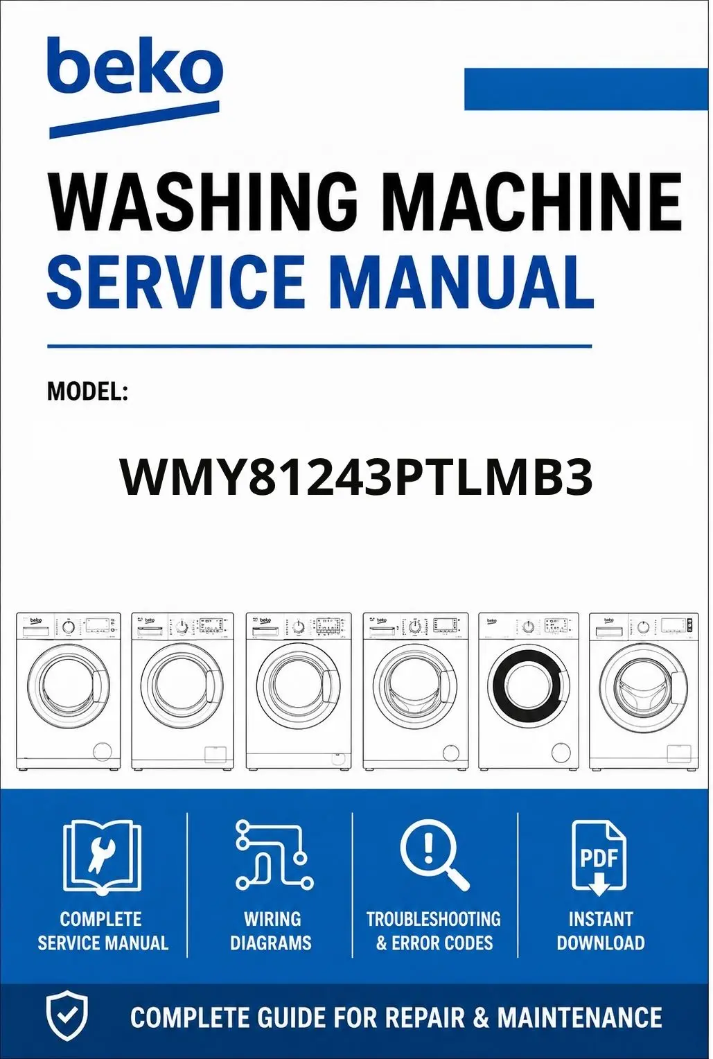 Beko wmy81243ptlmb3 service manual cover Beko logo, model code, manual contents and line draw examples of freezer types