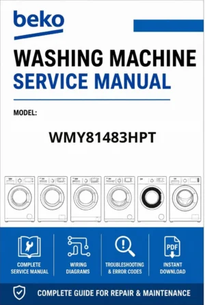 Beko wmy81483hpt service manual cover with a picture of the device, model type and code, manual contents and manual issue date