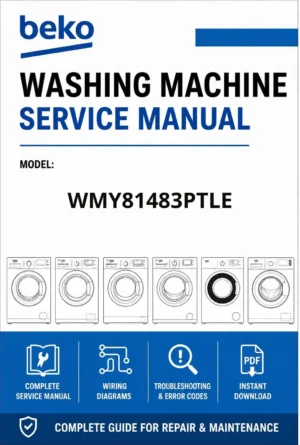 Beko wmy81483ptle service manual cover with a picture of the device, model type and code, manual contents and manual issue date
