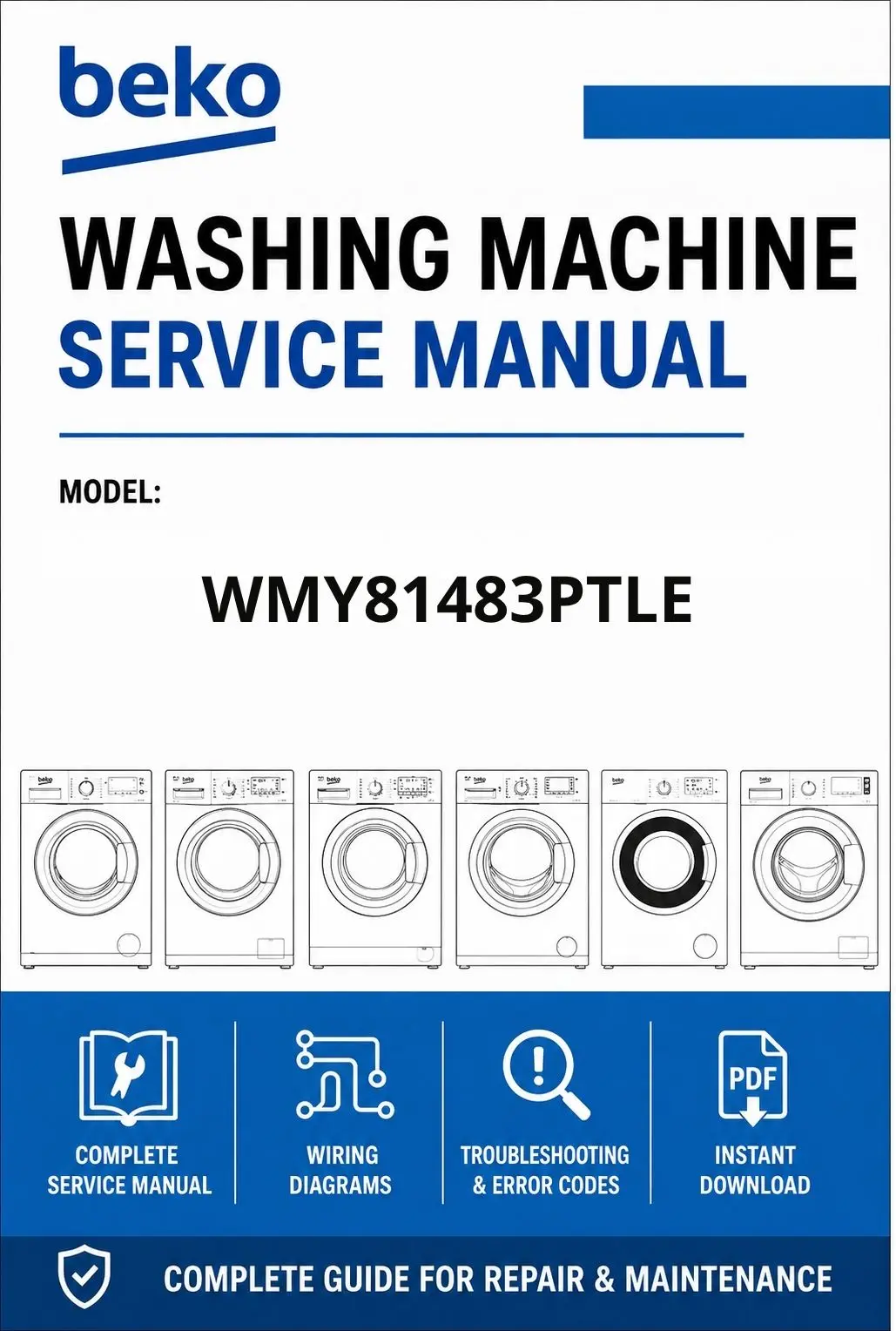 Beko wmy81483ptle service manual cover Beko logo, model code, manual contents and line draw examples of freezer types