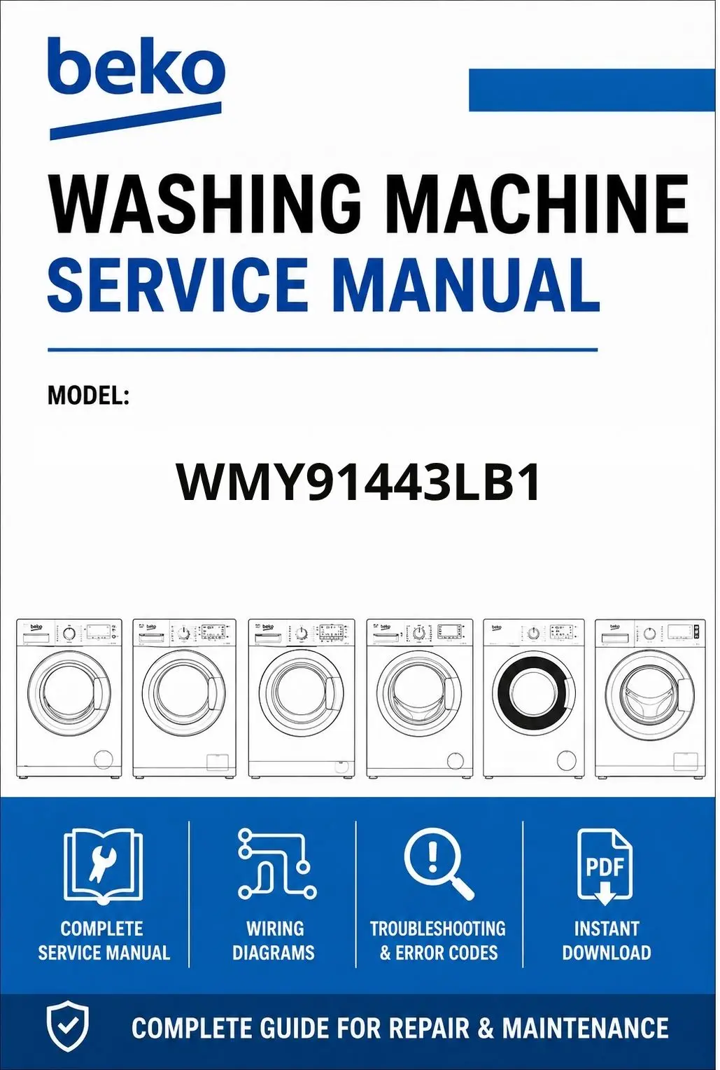 Beko wmy91443lb1 service manual cover Beko logo, model code, manual contents and line draw examples of freezer types