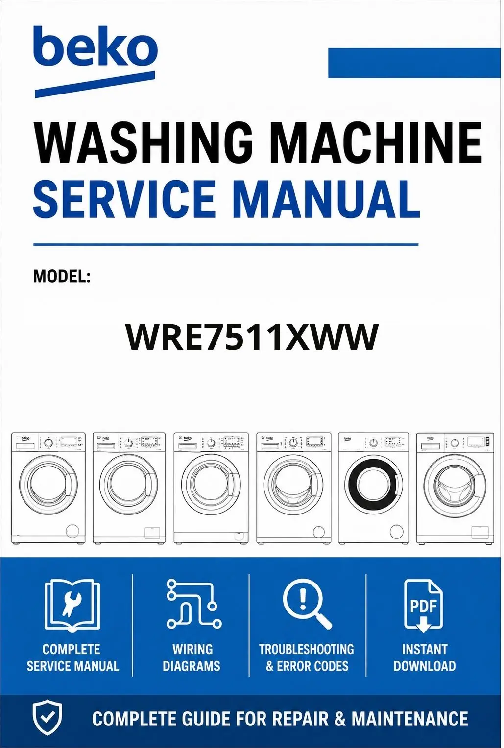 Beko wre7511xww service manual cover Beko logo, model code, manual contents and line draw examples of freezer types
