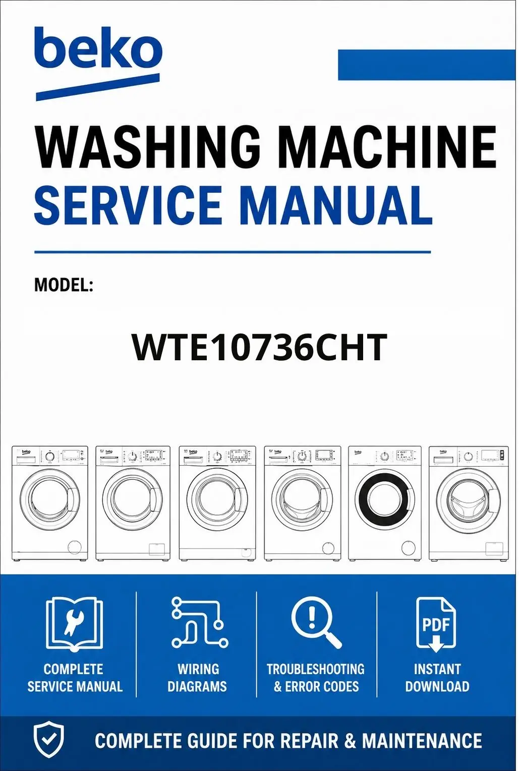 Beko wte10736cht service manual cover Beko logo, model code, manual contents and line draw examples of freezer types