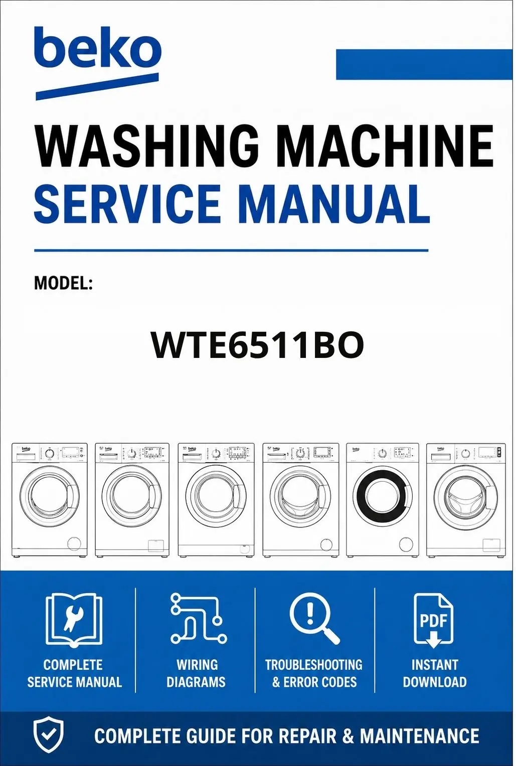 Beko wte6511bo service manual cover Beko logo, model code, manual contents and line draw examples of freezer types