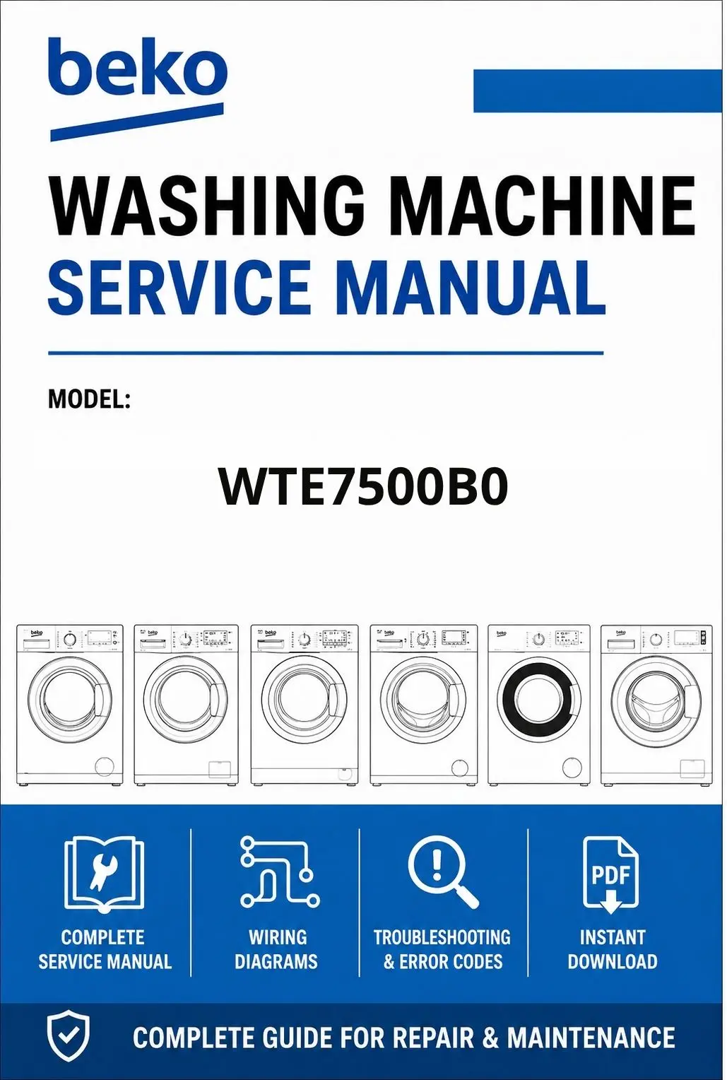 Beko wte7500b0 service manual cover Beko logo, model code, manual contents and line draw examples of freezer types