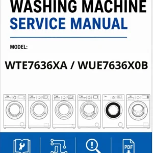 Beko wte7636xa wue7636x0b service manual cover Beko logo, model code, manual contents and line draw examples of freezer types