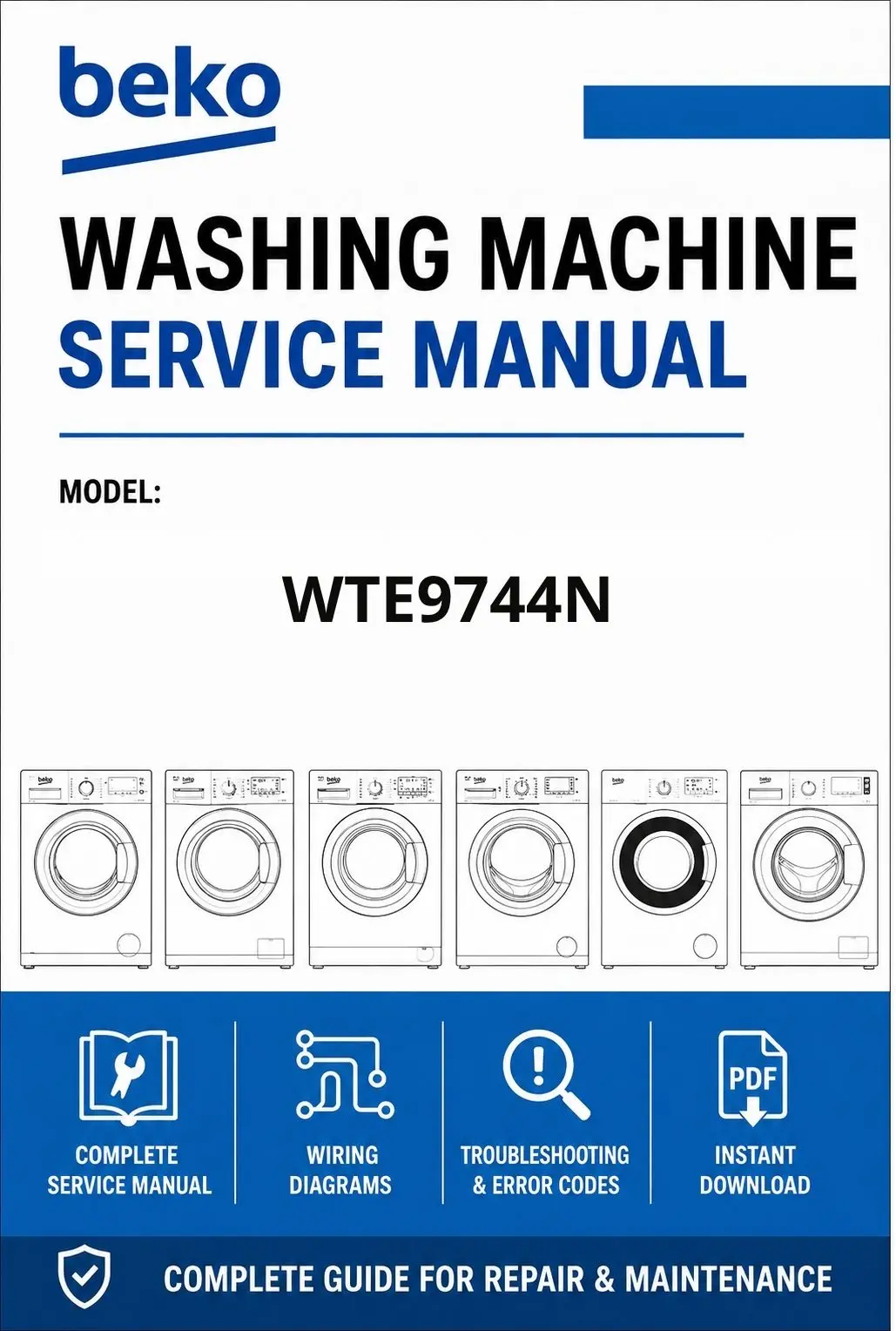 Beko wte9744n service manual cover Beko logo, model code, manual contents and line draw examples of freezer types