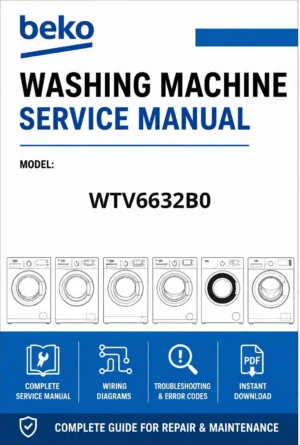 Beko wtv6632b0 service manual cover with a picture of the device, model type and code, manual contents and manual issue date