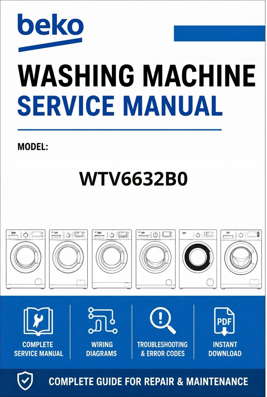 Beko wtv6632b0 service manual cover Beko logo, model code, manual contents and line draw examples of freezer types
