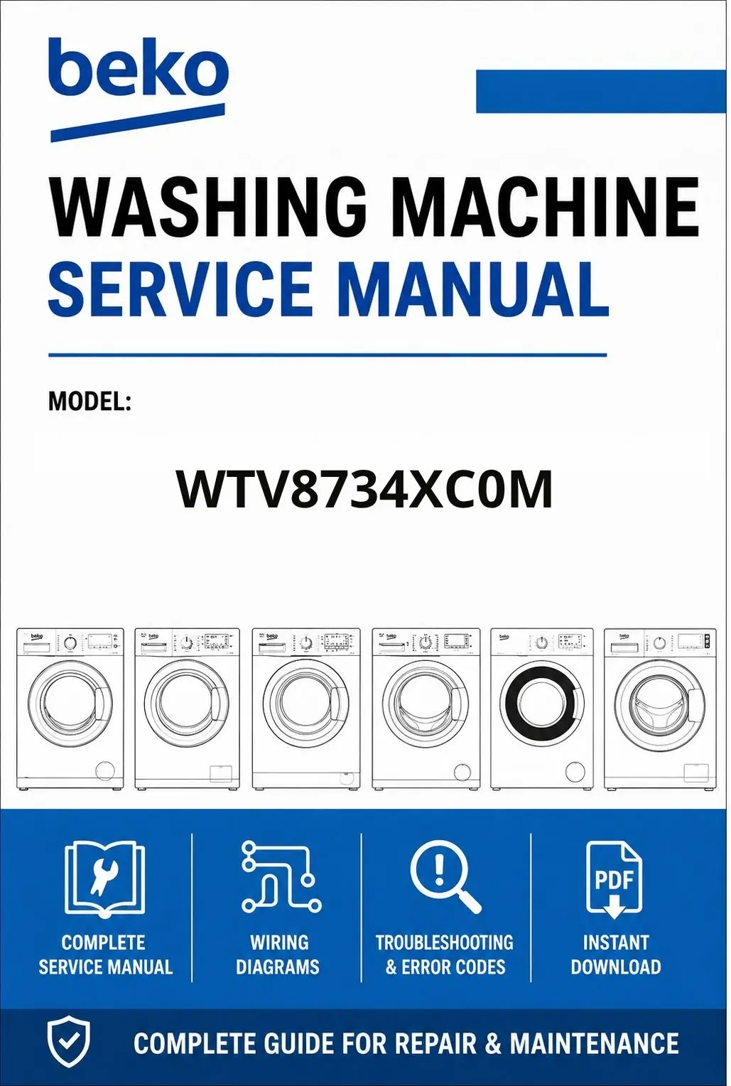 Beko wtv8734xc0m service manual cover Beko logo, model code, manual contents and line draw examples of freezer types