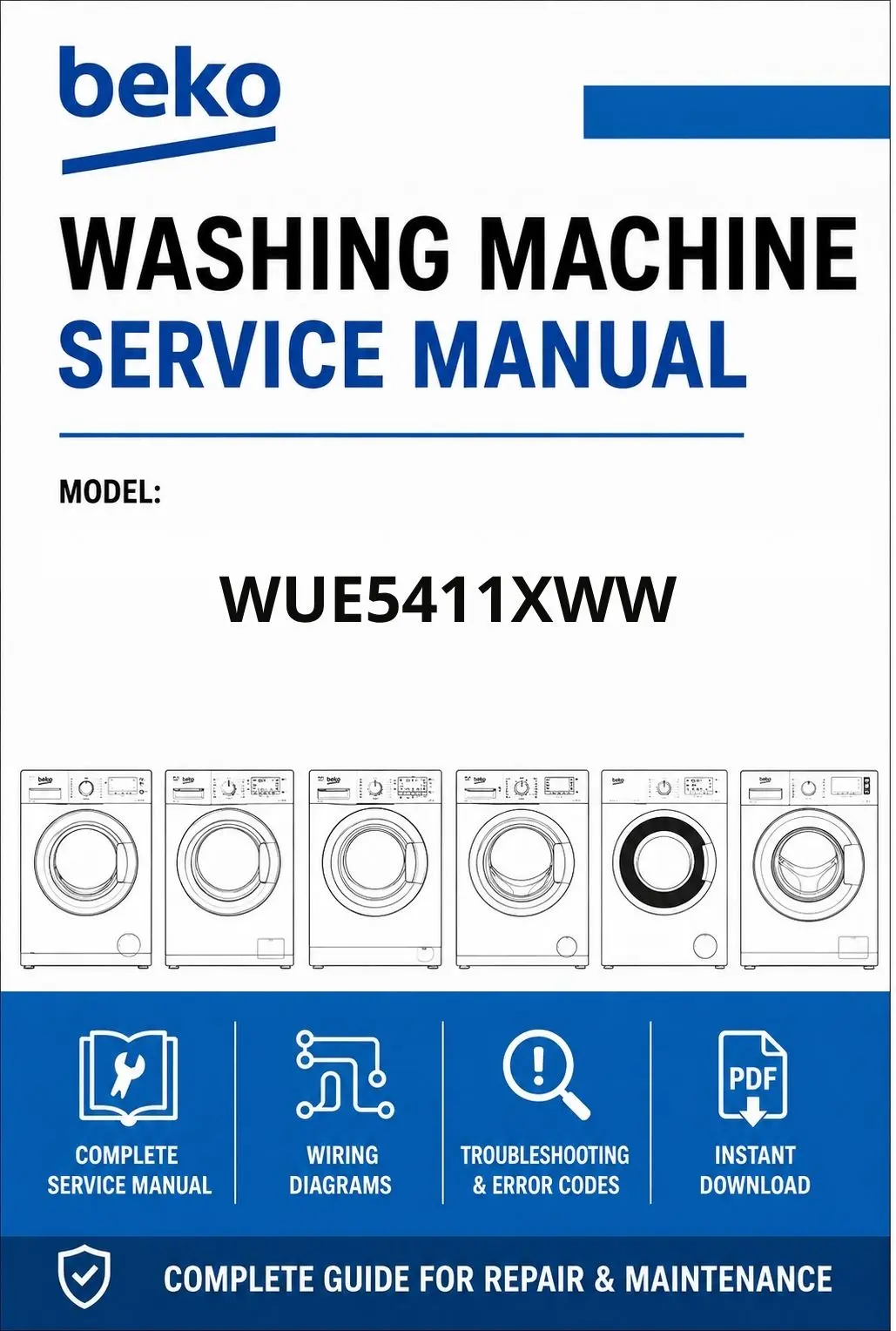 Beko wue5411xww service manual cover Beko logo, model code, manual contents and line draw examples of freezer types