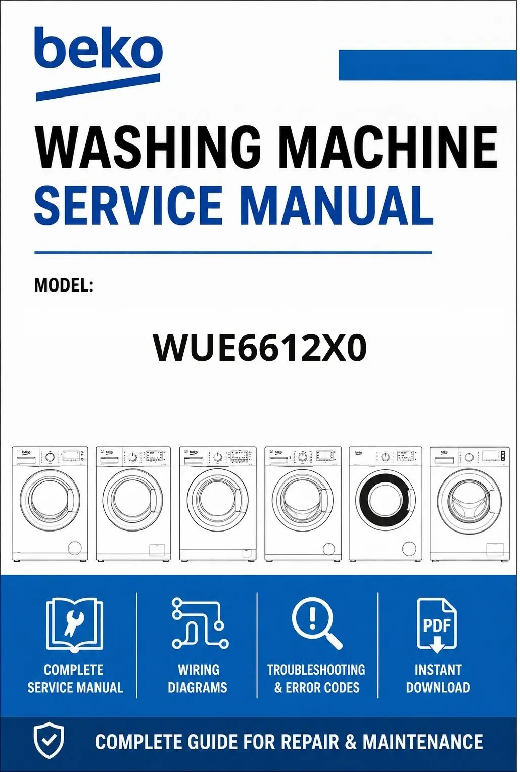 Beko wue6612x0 service manual cover Beko logo, model code, manual contents and line draw examples of freezer types