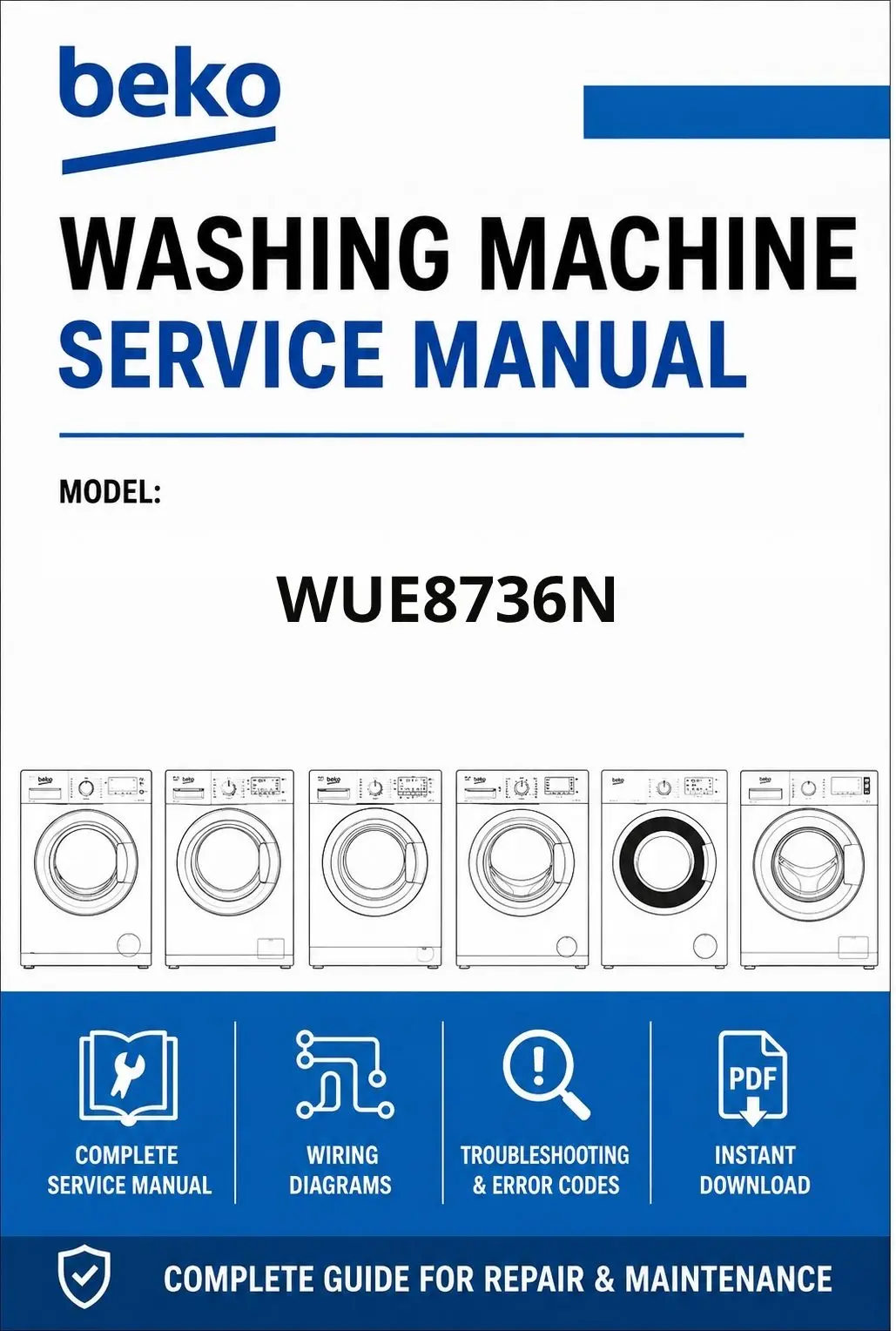 Beko wue8736n service manual cover Beko logo, model code, manual contents and line draw examples of freezer types