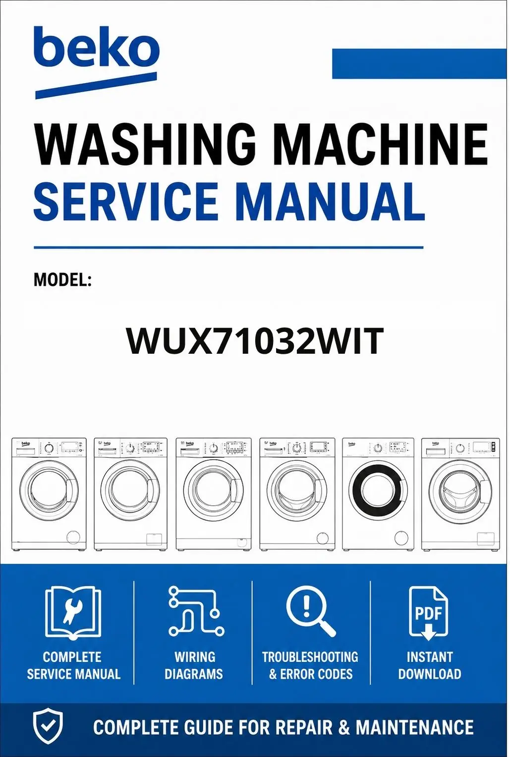 Beko wux71032wit service manual cover Beko logo, model code, manual contents and line draw examples of freezer types