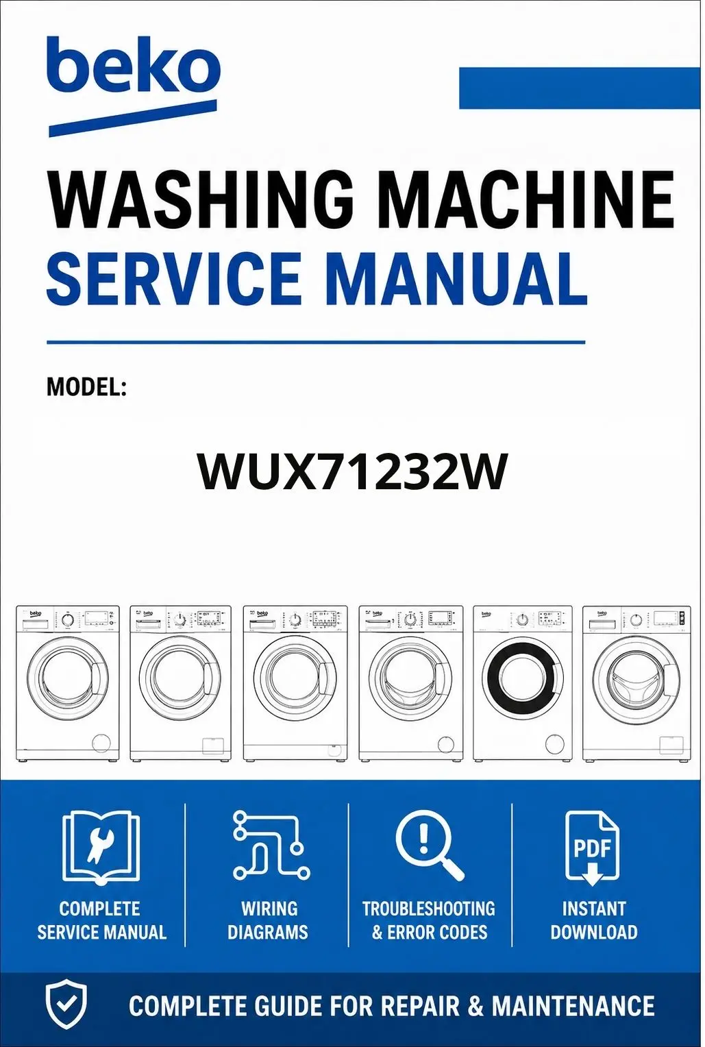 Beko wux71232w service manual cover Beko logo, model code, manual contents and line draw examples of freezer types