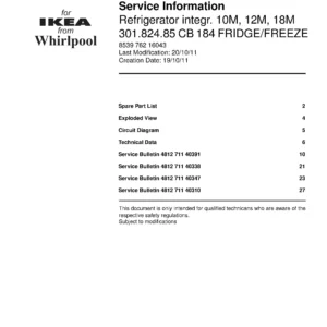 Ikea cb 184 301 824 85 service manual cover with model code number, manual contents and publication date