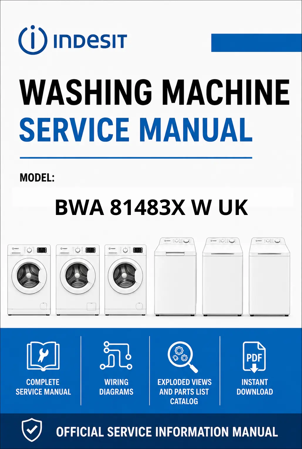 Indesit bwa 81483x w uk service manual cover from Whirlpool emea customer services with model code, manual creation date, manual contents,