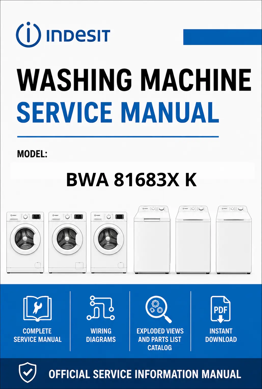 Indesit bwa 81683x k service manual cover from Whirlpool emea customer services with model code, manual creation date, manual contents,