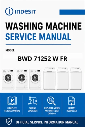 Indesit bwd 71252 w fr service manual cover from Whirlpool emea customer services with model code, manual creation date, manual contents,