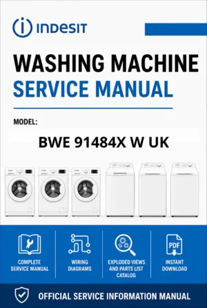 Indesit bwe 91484x w uk service manual cover from Whirlpool emea customer services with model code, manual creation date, manual contents,