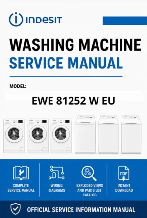 Indesit ewe 81252 w eu service manual cover from Whirlpool emea customer services with model code, manual creation date, manual contents,