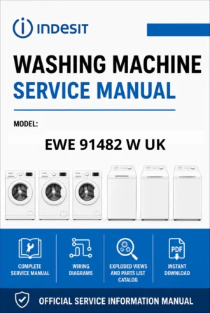 Indesit ewe 91482 w uk service manual cover from Whirlpool emea customer services with model code, manual creation date, manual contents,