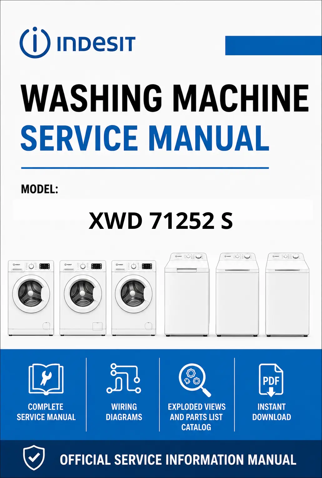 Indesit xwd 71252 s service manual cover from Whirlpool emea customer services with model code, manual creation date, manual contents,