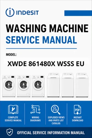 Indesit xwde 861480x wsss eu service manual cover from Whirlpool emea customer services with model code, manual creation date, manual contents,