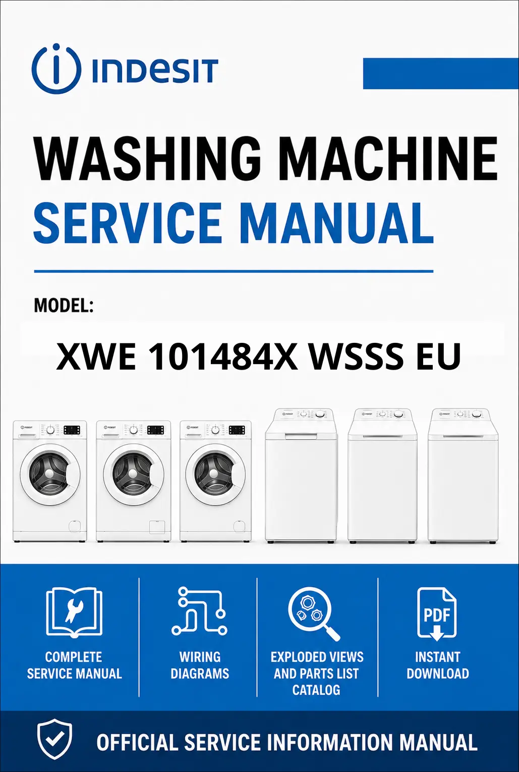 Indesit xwe 101484x wsss eu service manual cover from Whirlpool emea customer services with model code, manual creation date, manual contents,