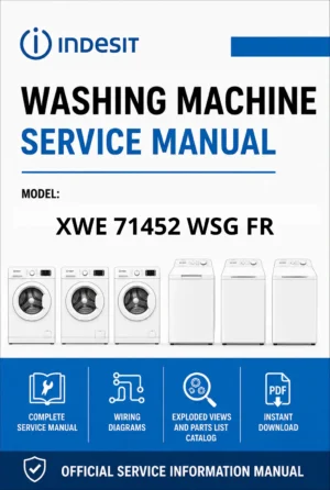 Indesit xwe 71452 wsg fr service manual cover from Whirlpool emea customer services with model code, manual creation date, manual contents,