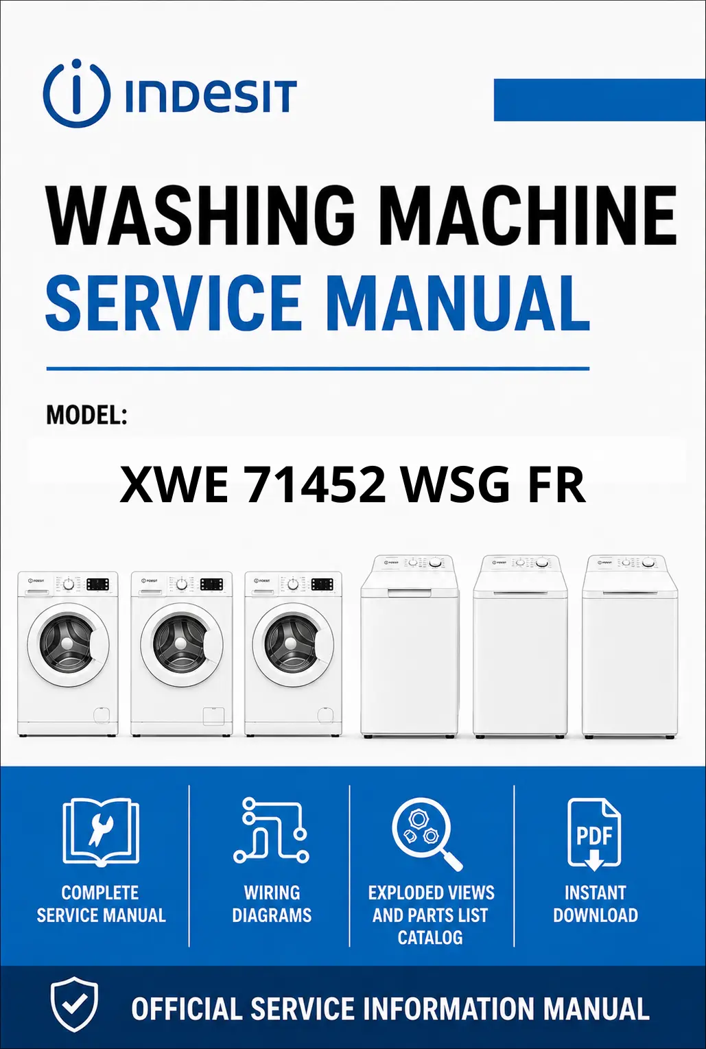 Indesit xwe 71452 wsg fr service manual cover from Whirlpool emea customer services with model code, manual creation date, manual contents,