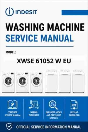 Indesit xwse 61052 w eu service manual cover from Whirlpool emea customer services with model code, manual creation date, manual contents,