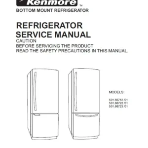 Kenmore 501 66712 66722 66723 01 service manual cover with model code and showing a line drawing of the refrigerator