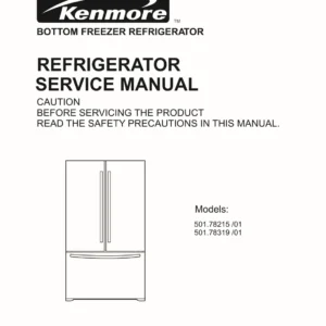 Kenmore 501 78215 78319 service manual cover with model code and showing a line drawing of the refrigerator