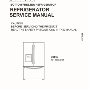 Kenmore 501 78353 service manual cover with model code and showing a line drawing of the refrigerator
