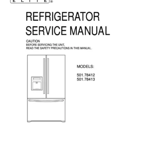 Kenmore 501 78412 78413 service manual cover with model code and showing a line drawing of the refrigerator