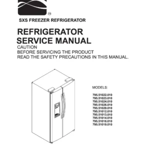 Kenmore 795 51022 51023 51024 51026 51029 010 models service manual cover with model code and showing a line drawing of the refrigerator
