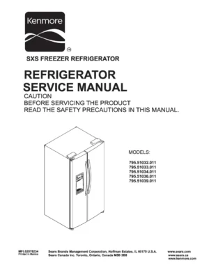 Kenmore 795 51032 51033 51034 51036 51039 011 models service manual