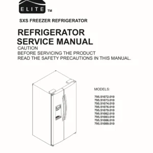 Kenmore 795 51072 51073 51074 51076 51079 010 models service manual cover with model code and showing a line drawing of the refrigerator