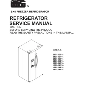 Kenmore 795 51082 51083 51086 51089 011 models service manual cover with model code and showing a line drawing of the refrigerator