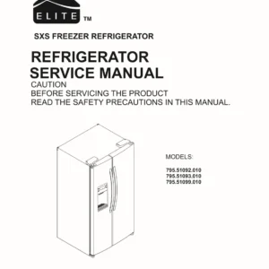 Kenmore 795 51092 51093 51099 010 models service manual cover with model code and showing a line drawing of the refrigerator