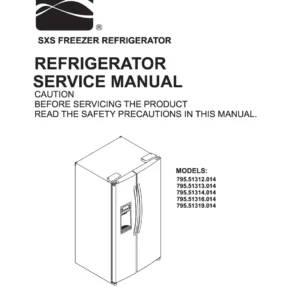 Kenmore 795 51312 51313 51314 51316 51319 014 models service manual cover with model code and showing a line drawing of the refrigerator