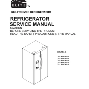 Kenmore 795 51372 51373 51374 51376 51379 011 models service manual cover with model code and showing a line drawing of the refrigerator