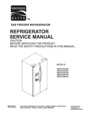 Kenmore 795 51372 51373 51374 51376 51379 011 models service manual