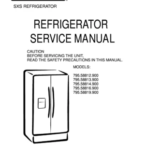 Kenmore 795 58812 58813 58814 58816 58819 900 models service manual cover with model code and showing a line drawing of the refrigerator