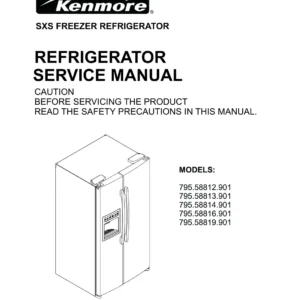 Kenmore 795 58812 58813 58814 58816 58819 901 models service manual cover with model code and showing a line drawing of the refrigerator