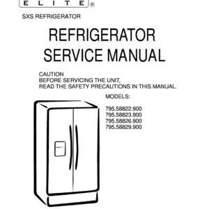 Kenmore 795 58822 58823 58826 588229 service manual cover with model code and showing a line drawing of the refrigerator